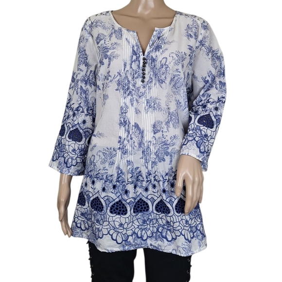 Soft Surroundings Nimes Toile Embroider Tunic Top PL - Picture 5 of 5